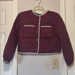 🆕Joie Quilted Whipstitch Reversible Jacket Medium Navy/Burgundy